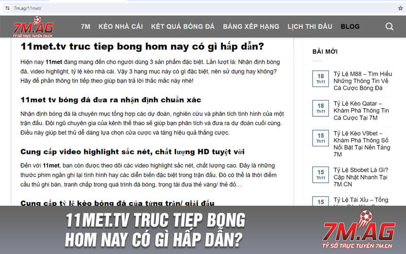 11met.tv truc tiep bong hom nay có gì hấp dẫn?