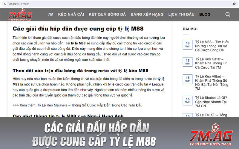 Các giải đấu hấp dẫn được cung cấp tỷ lệ M88 