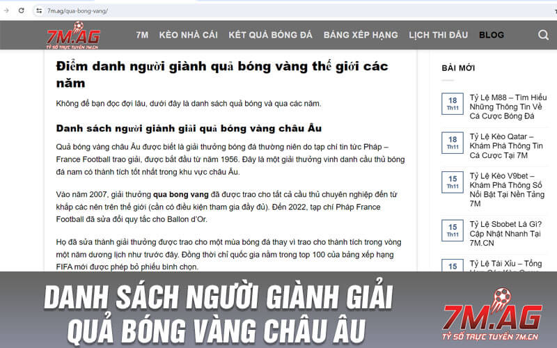 Danh sách người giành giải quả bóng vàng châu Âu