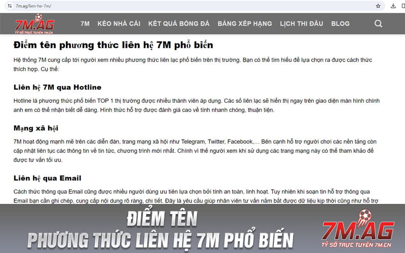 Điểm tên phương thức liên hệ 7M phổ biến