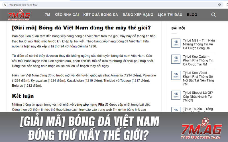  
 	
[Giải mã] Bóng đá Việt Nam đứng thứ mấy thế giới?
