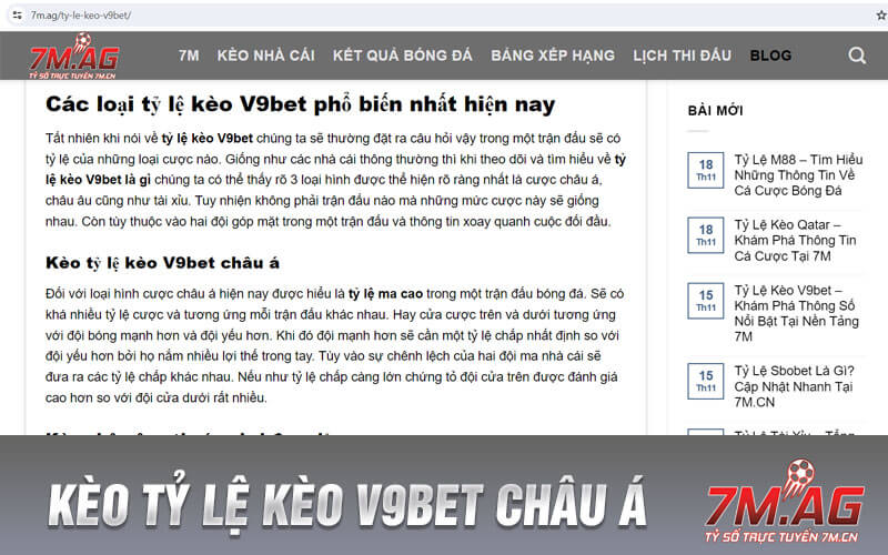 Kèo tỷ lệ kèo V9bet châu á