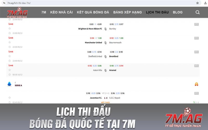 Lịch thi đấu bóng đá quốc tế tại 7M