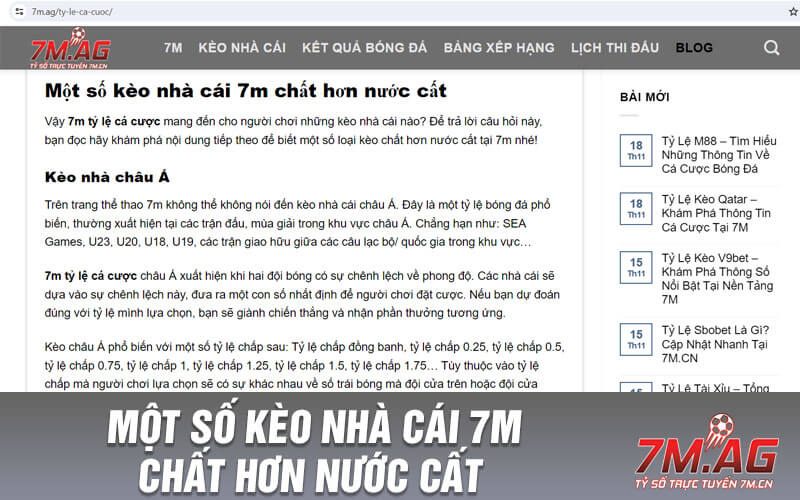 Một số kèo nhà cái 7m chất hơn nước cất