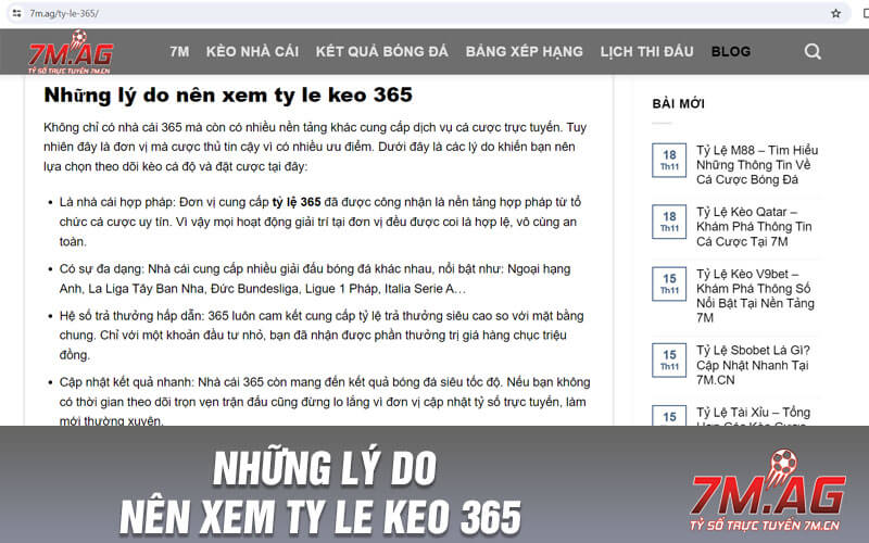 Những lý do nên xem ty le keo 365