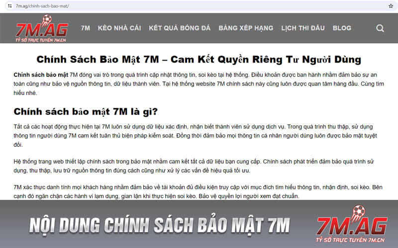 Nội dung chính sách bảo mật 7M