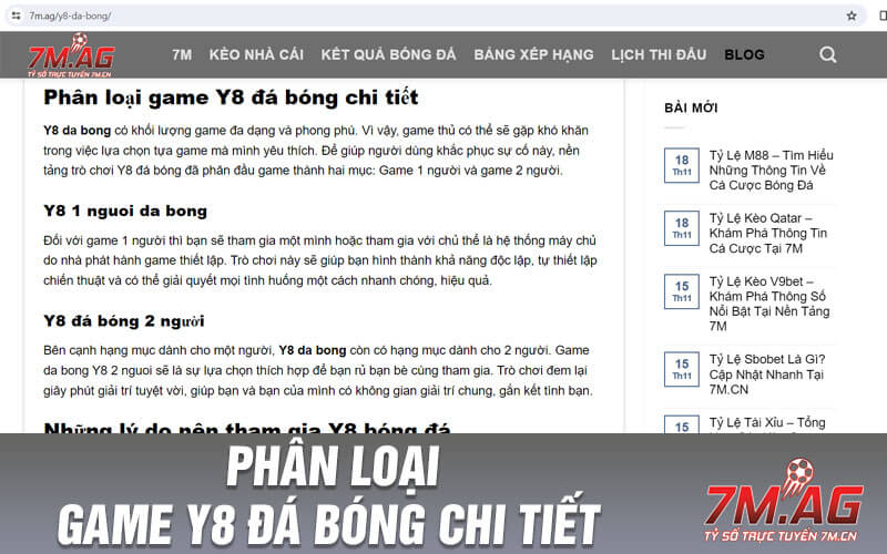 Phân loại game Y8 đá bóng chi tiết