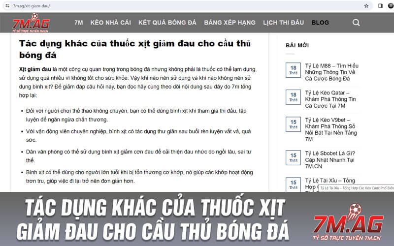 Tác dụng khác của thuốc xịt giảm đau cho cầu thủ bóng đá