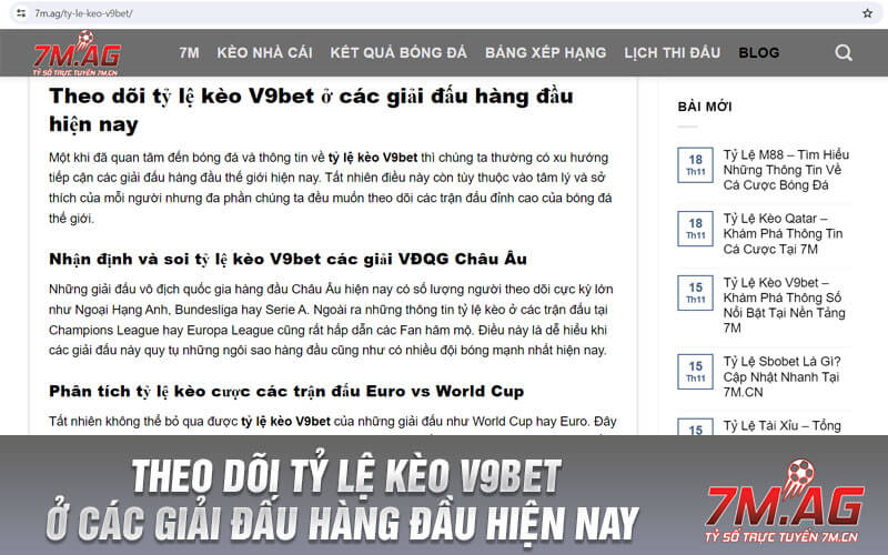 Theo dõi tỷ lệ kèo V9bet ở các giải đấu hàng đầu hiện nay