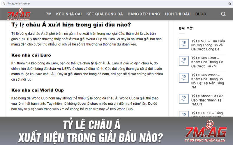 Tỷ lệ châu Á xuất hiện trong giải đấu nào?